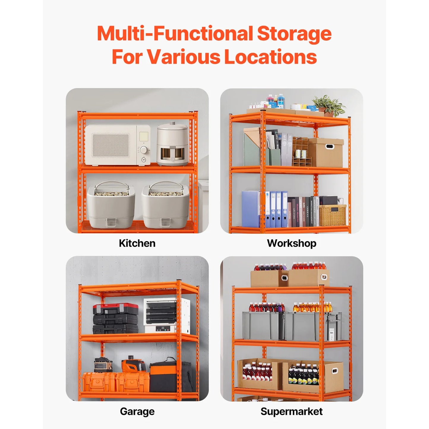 SucceBuy 4 Tier Garage Shelving Unit Storage Shelves Black/Orange 20"Dx40"Wx60"H Height Adjustable Racking for Warehouse Home