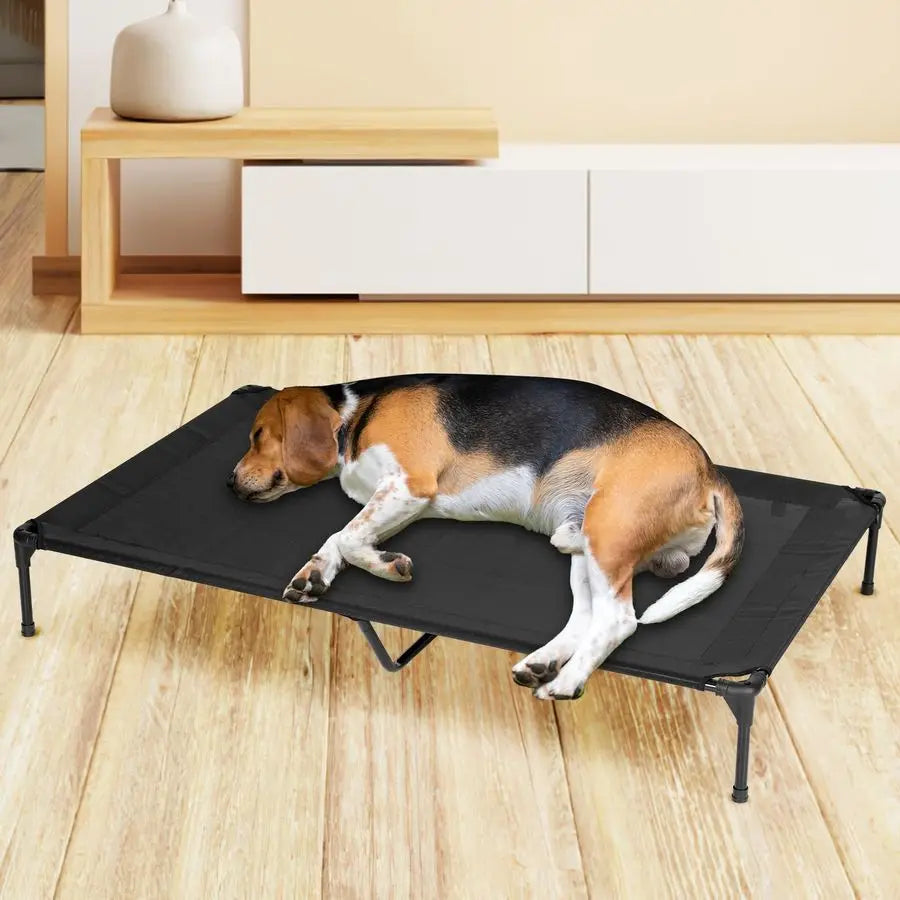 Dog Bed for Outdoor, Large Raised Dog Cot with Washable Mesh, Cooling Pet Cot Chew Proof for Outside Camping, 42x30 Black