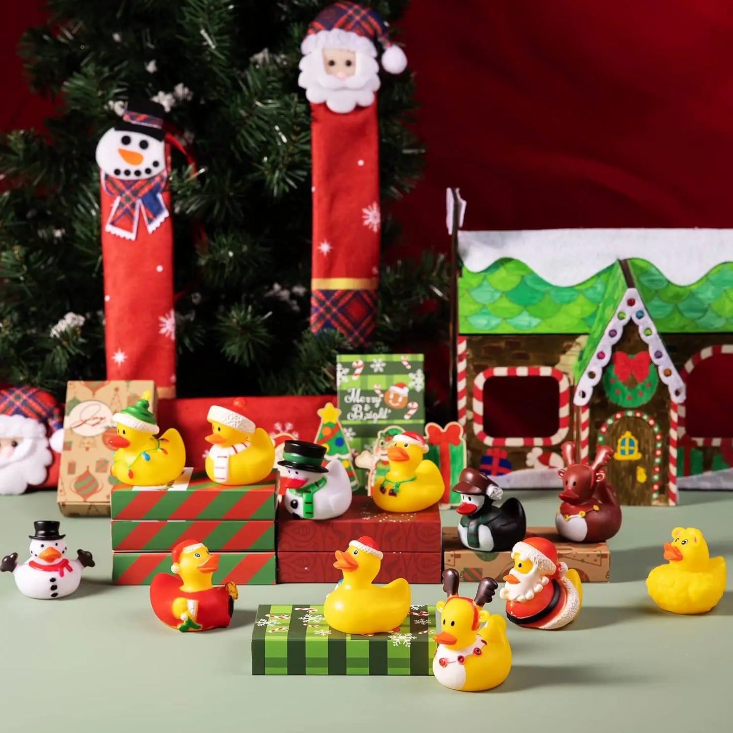 JOYFY 12 Pcs Christmas Rubber Duck Bath Toys for Christmas Goodie Bag Stuffers Baby Showers Christmas Party Favor Gifts