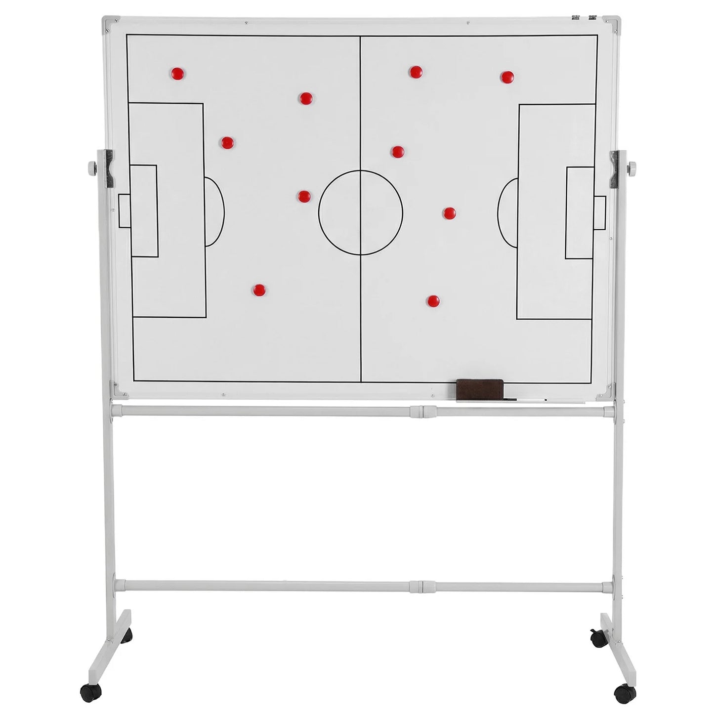 Double-Sided Dry Erase Board 360 Degree Reversible Soccer Board Height Adjustable with Magnets Pen & Eraser for Coaches