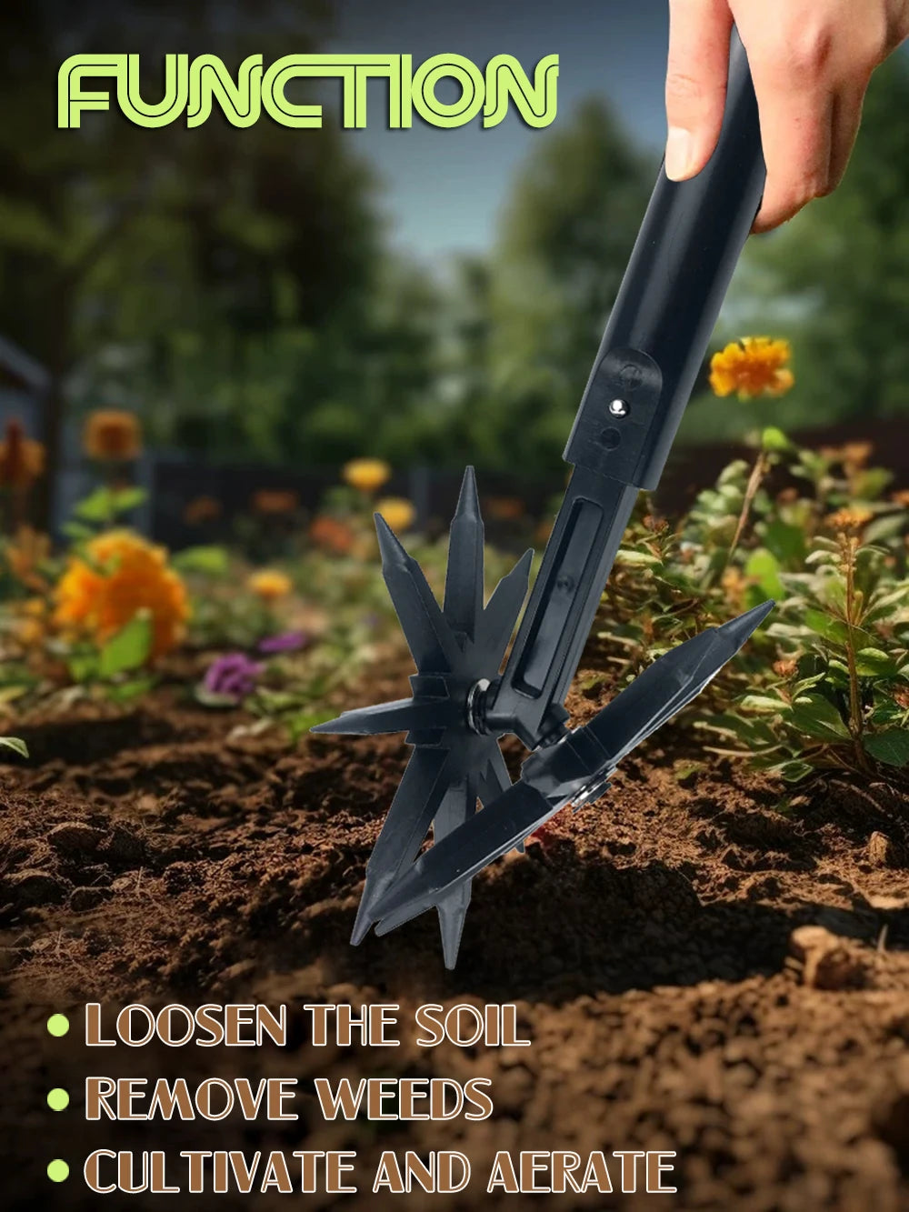 Garden Tiller Rotary Cultivator Tool Gardening Tool Weeding Digging Grass Turning Tool Handheld Grass Loosening Tool