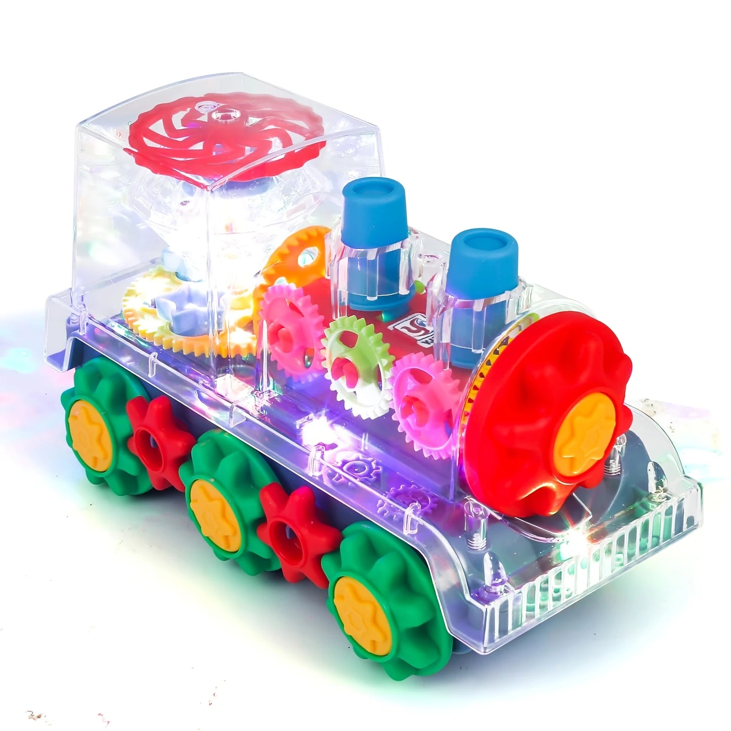 Kids Electric Transparent Gear Train Toy - Flashing Lights, Music, Educational Toddler Toy for Boys Girls, Cool Christmas Gifts