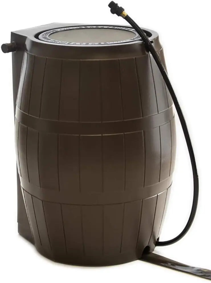 FCMP Outdoor Raincatcher 4000, Flat-Back RainRainwaterContainer w Side SpigotsMesh Screen Garden and Overflow Hose & Linking Kit