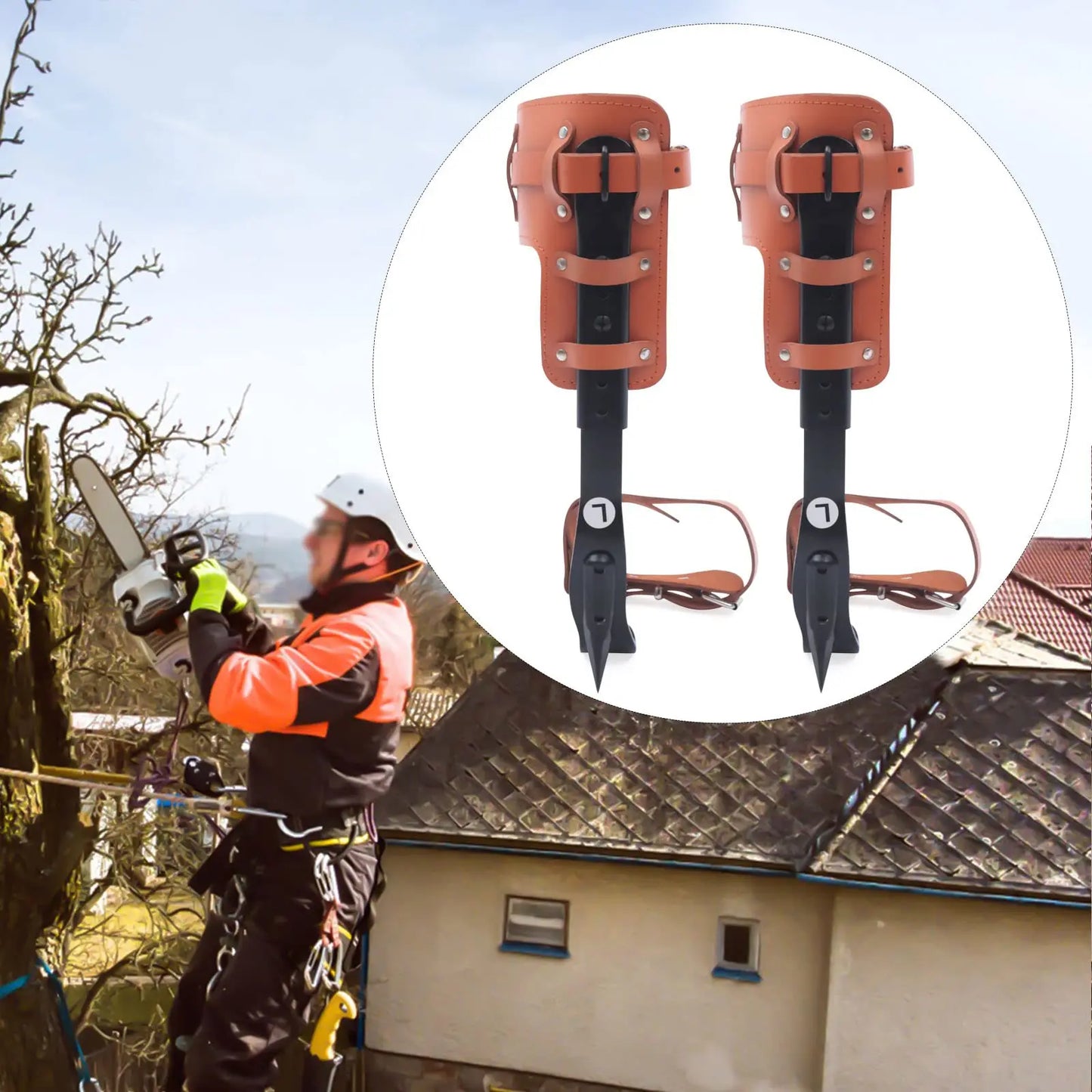 Tree Climbing Spike Set, Pole Climbing Spurs Steel, Adjustable Climber Gaffs Spikes Set Height Adjustable ,Tree Climbing Gear Po