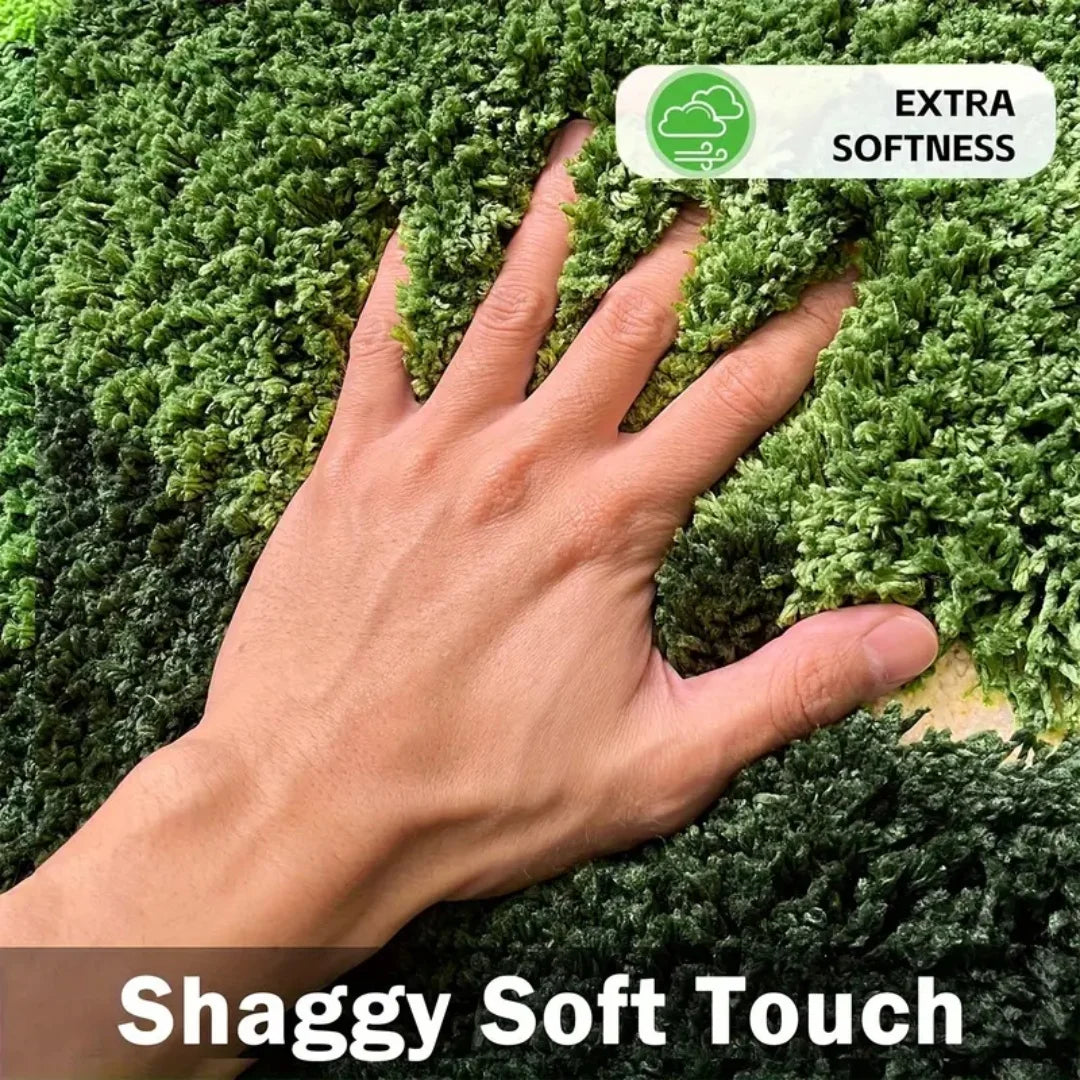 3D Moss Rugs, Plush Ruas Leaf Shaped Bathroom Rugs Non-Slilp Bathroom Mats Tufed Rugs, super Sof Washable Botanical leaf shapes