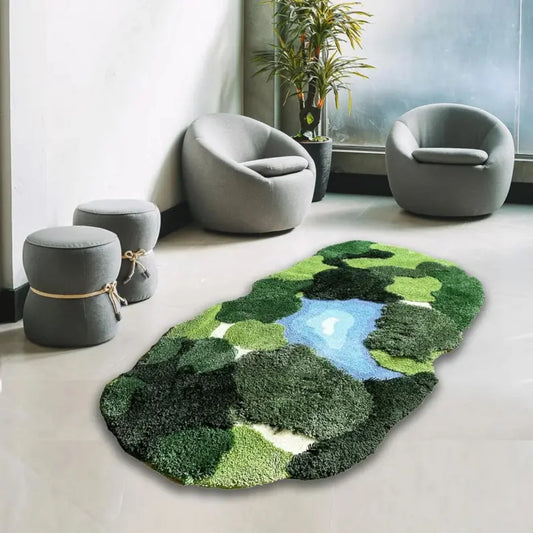 3D Moss Rugs, Plush Ruas Leaf Shaped Bathroom Rugs Non-Slilp Bathroom Mats Tufed Rugs, super Sof Washable Botanical leaf shapes