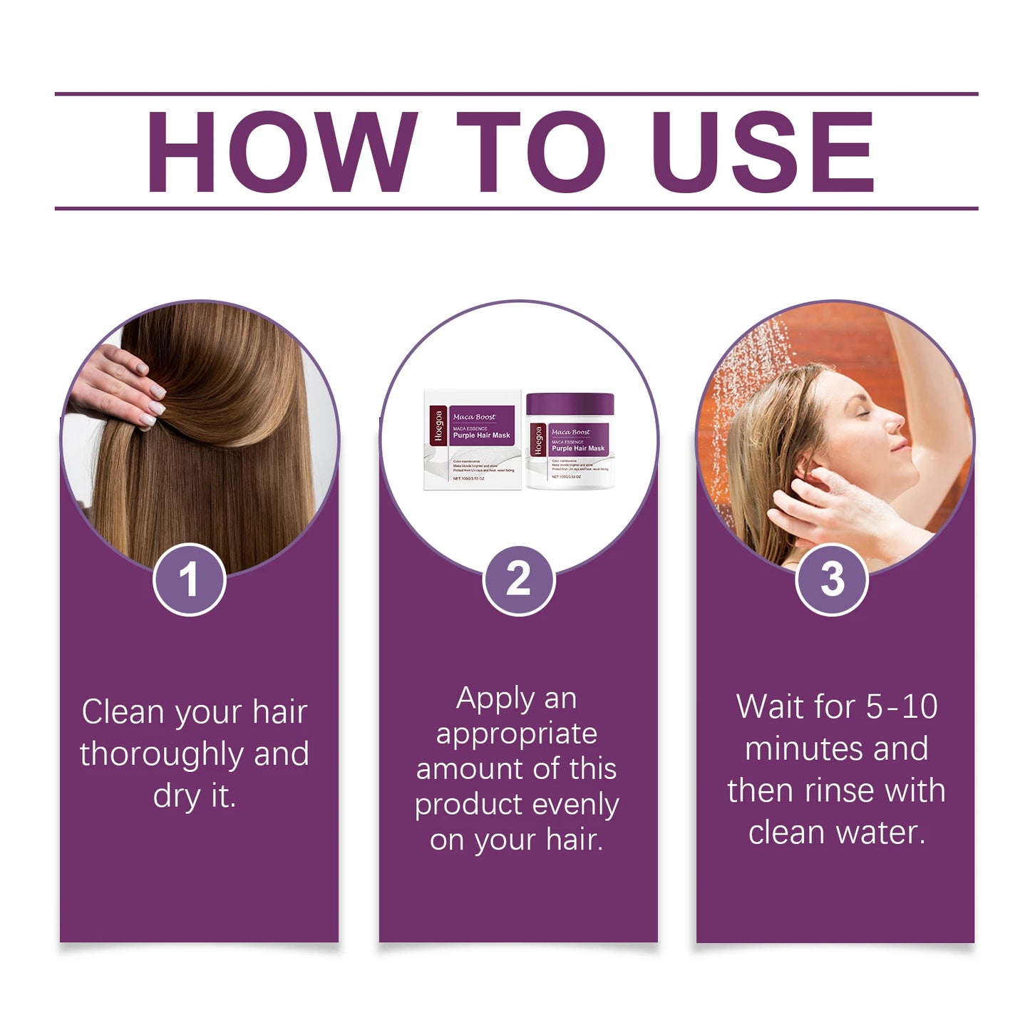 Hoegoa Purple Hair Mask Reduce Dryness Lasting Color Restoring Luster Reduce Frizz Improve Hair Toughness Nourishing Hair Mask