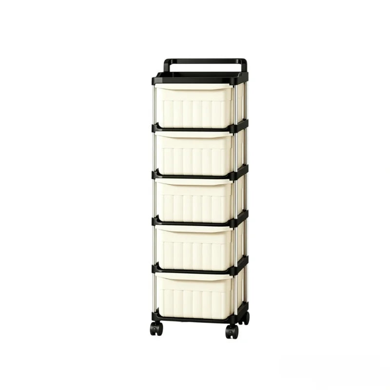2/3/4/5-tier mobile garage tool storage cart, rolling drawer organizer, beige drawers with anti-drop clips and raised edge top tray, multipurpose trays, sturdy stainless steel frame storage cart, with lockable 360° swivel ca