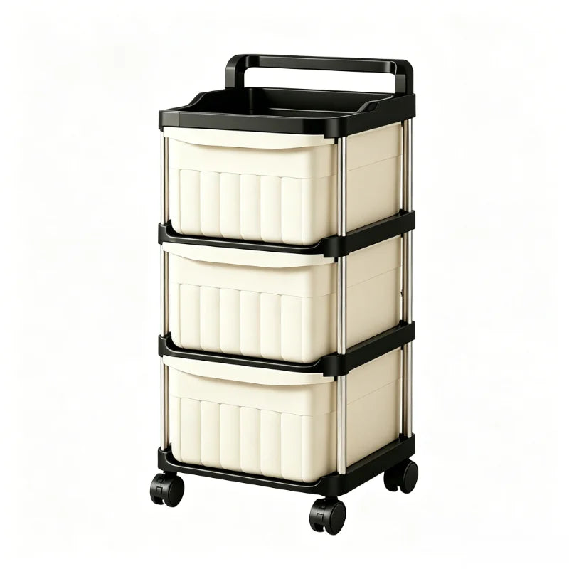 2/3/4/5-tier mobile garage tool storage cart, rolling drawer organizer, beige drawers with anti-drop clips and raised edge top tray, multipurpose trays, sturdy stainless steel frame storage cart, with lockable 360° swivel ca