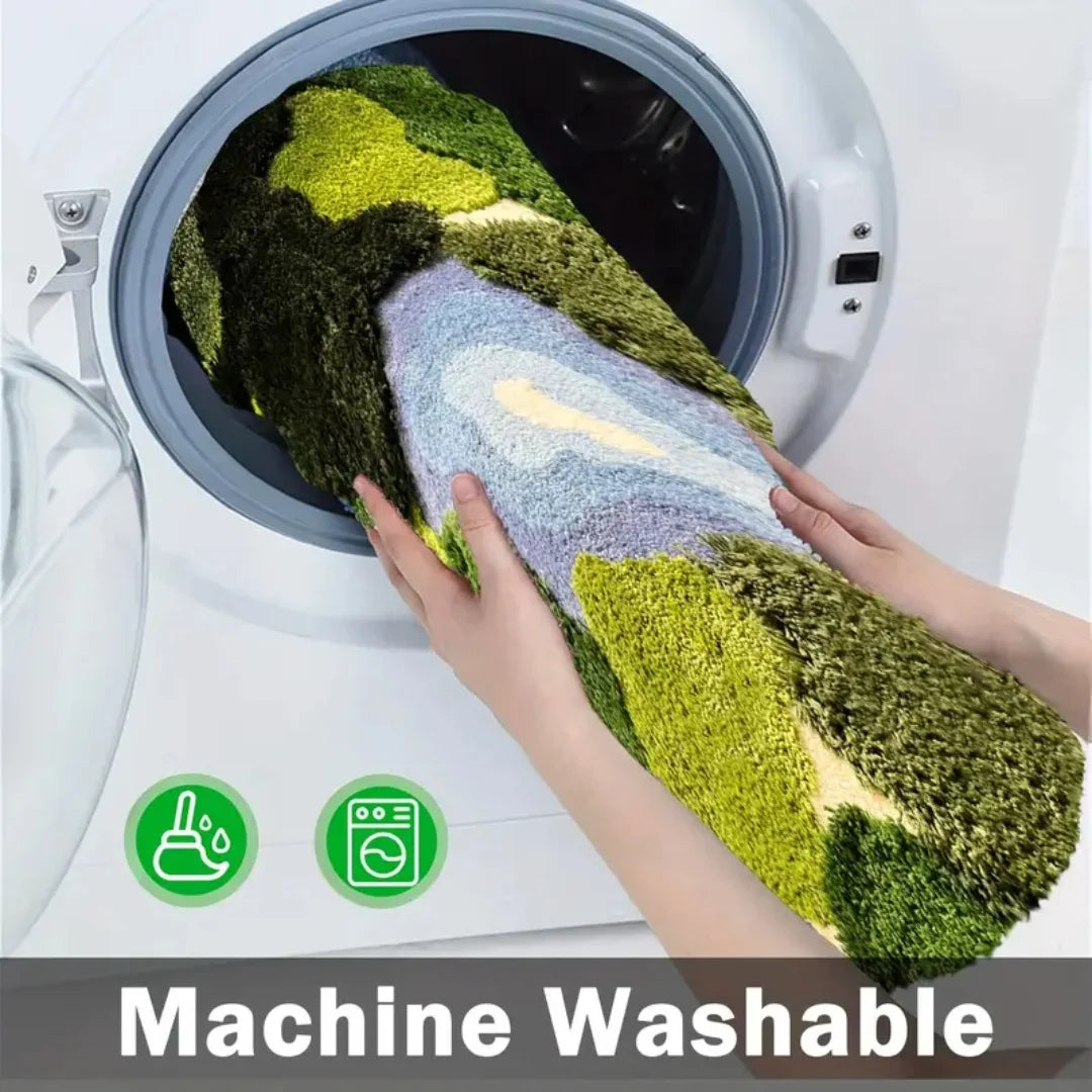 3D Moss Rugs, Plush Ruas Leaf Shaped Bathroom Rugs Non-Slilp Bathroom Mats Tufed Rugs, super Sof Washable Botanical leaf shapes