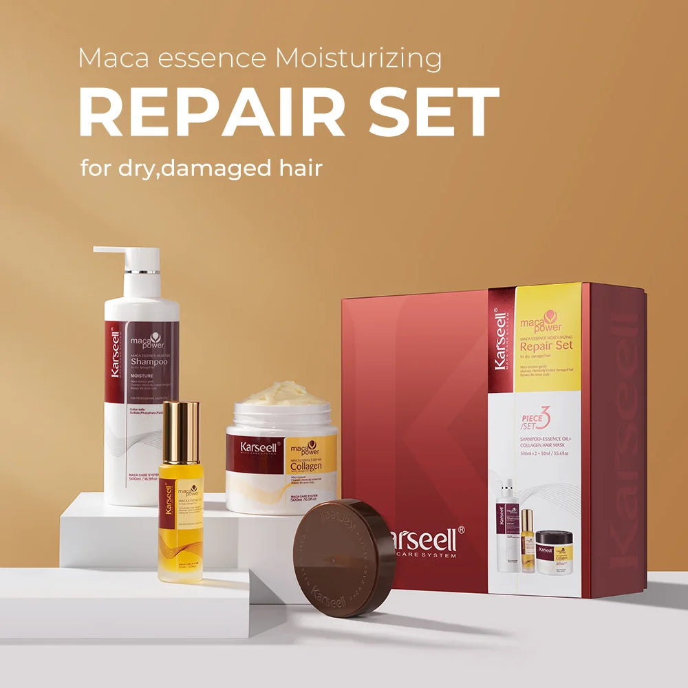 Karseell Collagen Hair Mask + Argan Oi + Hair Shampoo Essence Moisturizing Repair Set for Dry Damaged Hair Gift