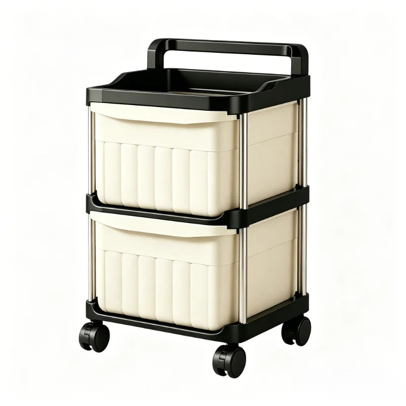 2/3/4/5-tier mobile garage tool storage cart, rolling drawer organizer, beige drawers with anti-drop clips and raised edge top tray, multipurpose trays, sturdy stainless steel frame storage cart, with lockable 360° swivel ca