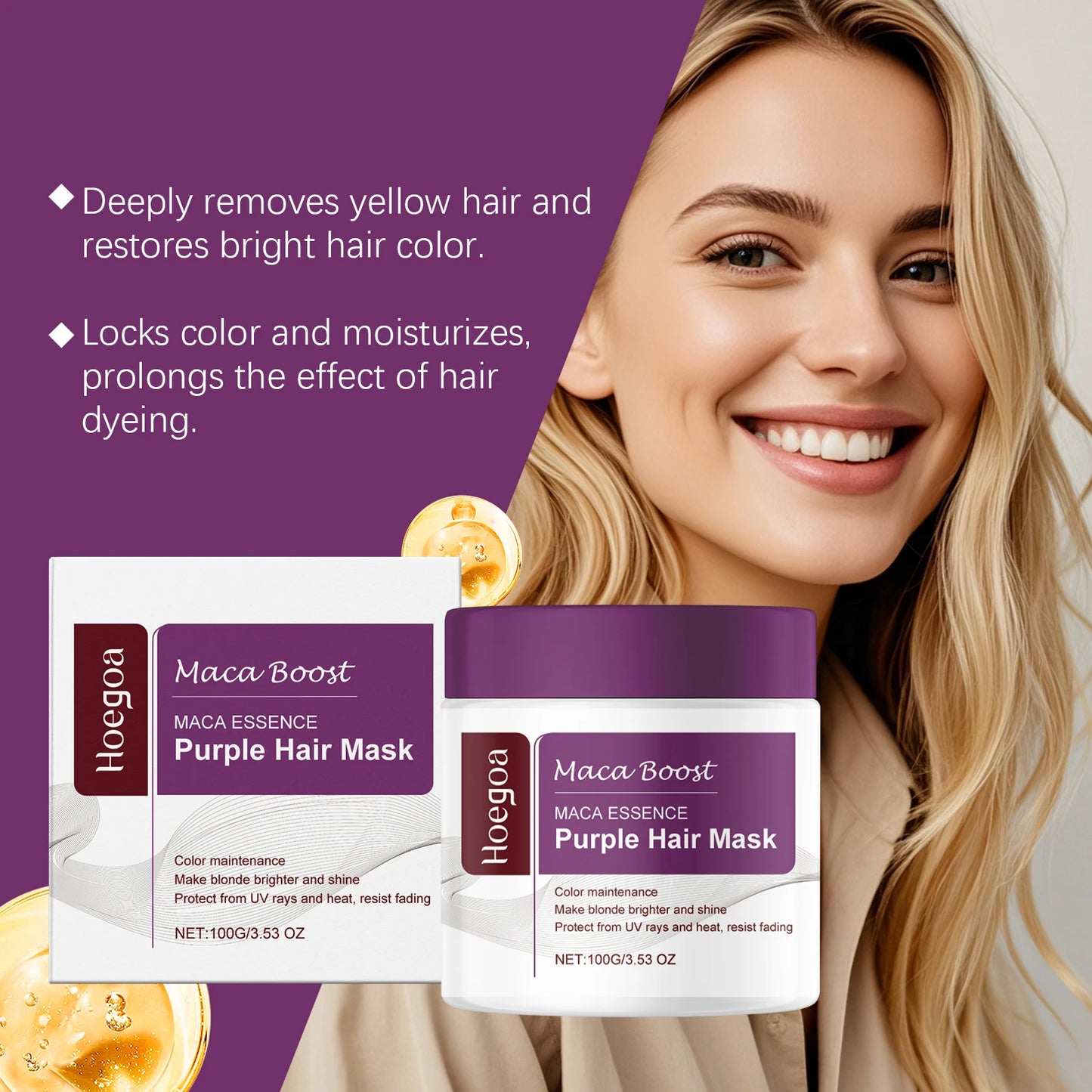 Hoegoa Purple Hair Mask Reduce Dryness Lasting Color Restoring Luster Reduce Frizz Improve Hair Toughness Nourishing Hair Mask