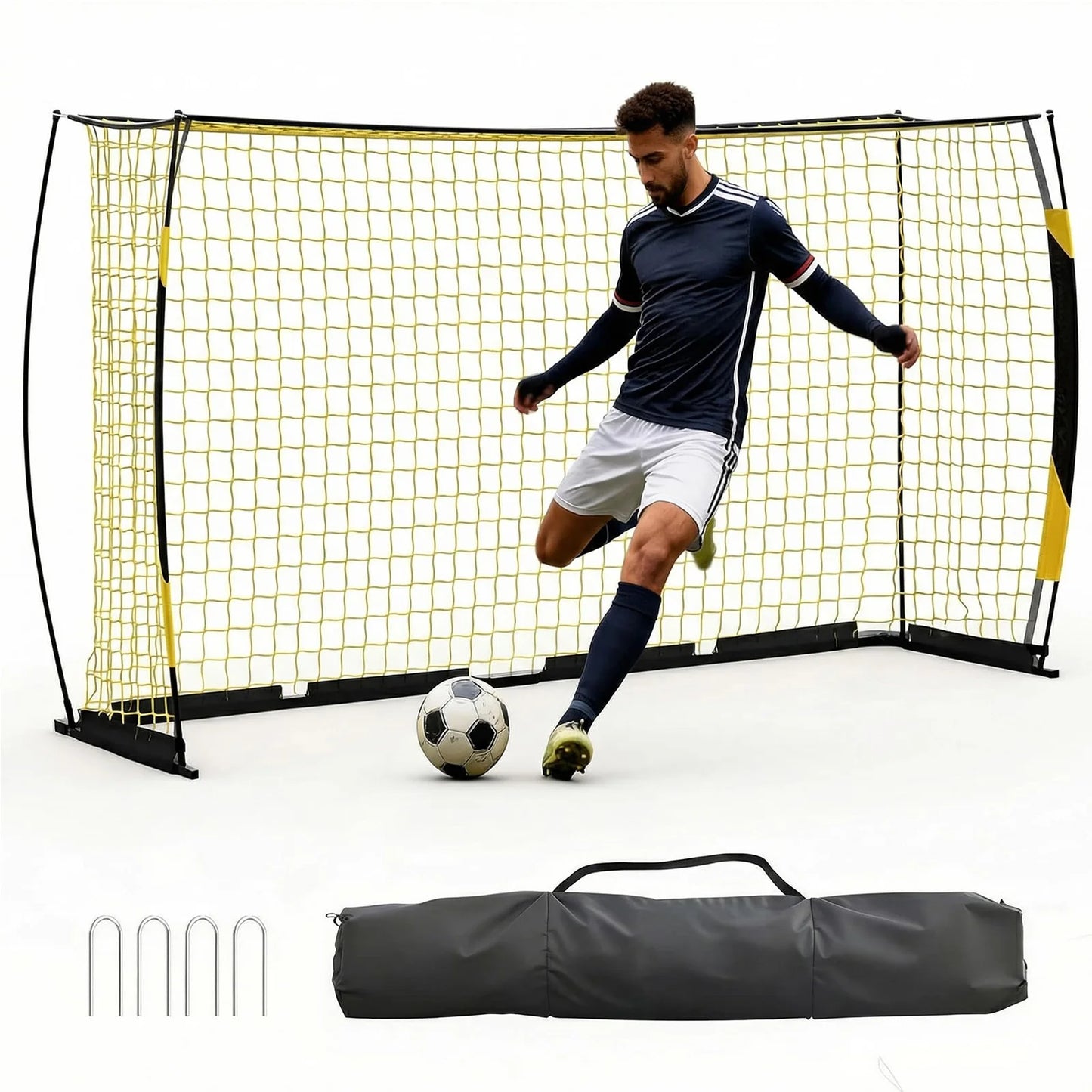 12x6ft Portable Soccer Goal Heavy Duty Metal Frame Foldable Backyard Soccer Net Fiberglass Support Training Equipment With Bag