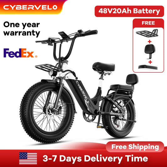 Cybervelo 20" Step-Thru Commuter, 1500W Peak 20ah Battery 80 Miles Long Range E-bike, 7-Speed Shift Adult Electric Bike EK12