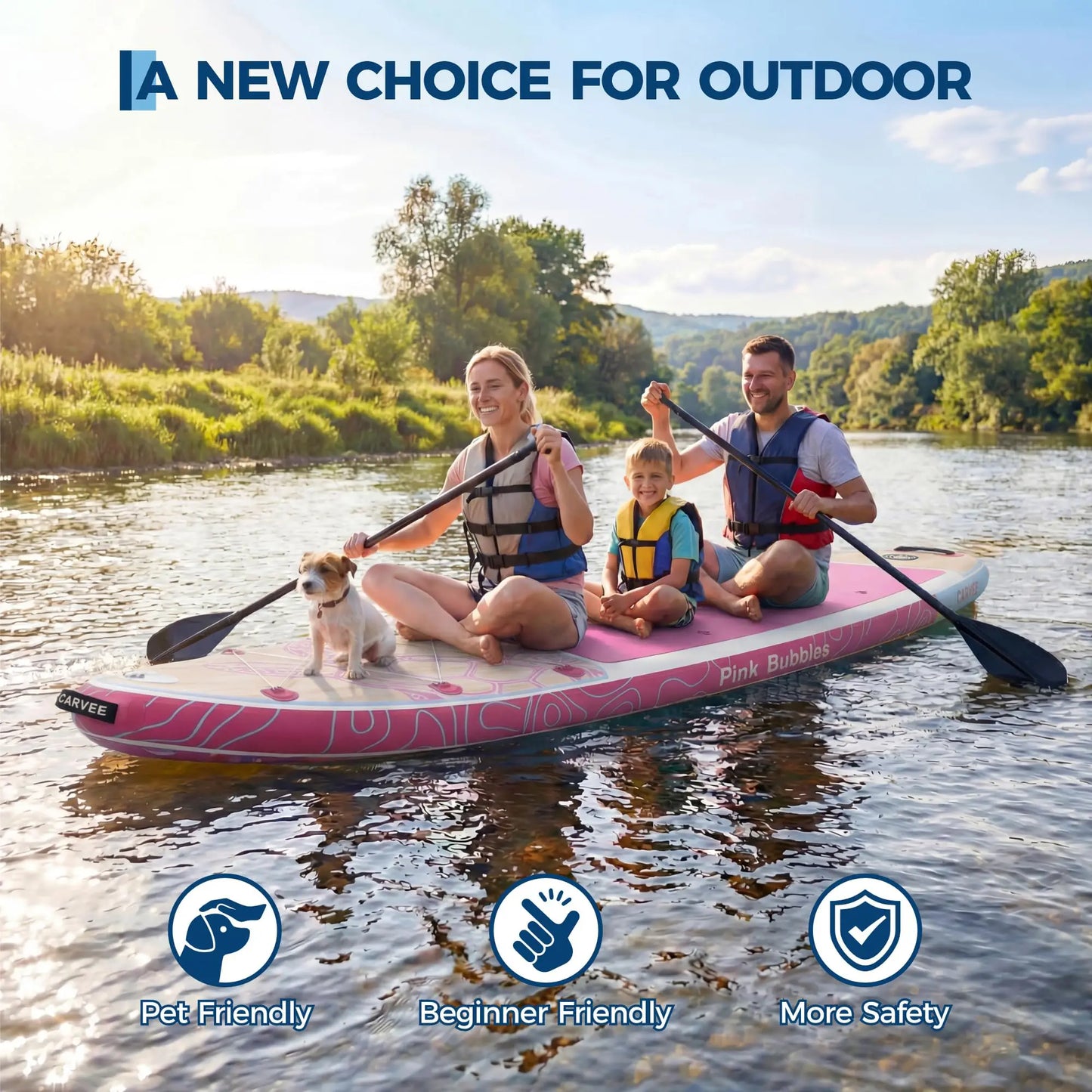 Extra Wide Stable Inflatable Stand Paddle Paddle Board for Adults & Youth – Ultra-Light PVC, Non-Slip EVA Deck, 450lbs Capacity, Adjustable Paddle, High Pressure Pump & Backpack
