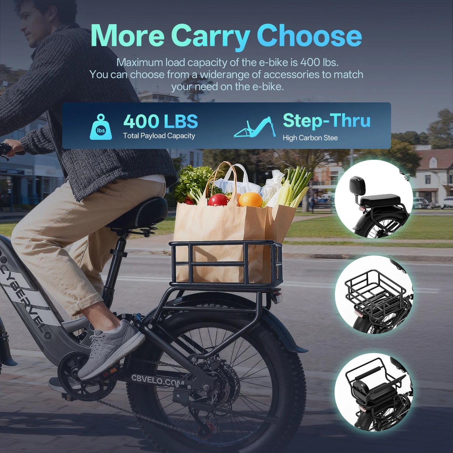 Cybervelo 20" Step-Thru Commuter, 1500W Peak 20ah Battery 80 Miles Long Range E-bike, 7-Speed Shift Adult Electric Bike EK12