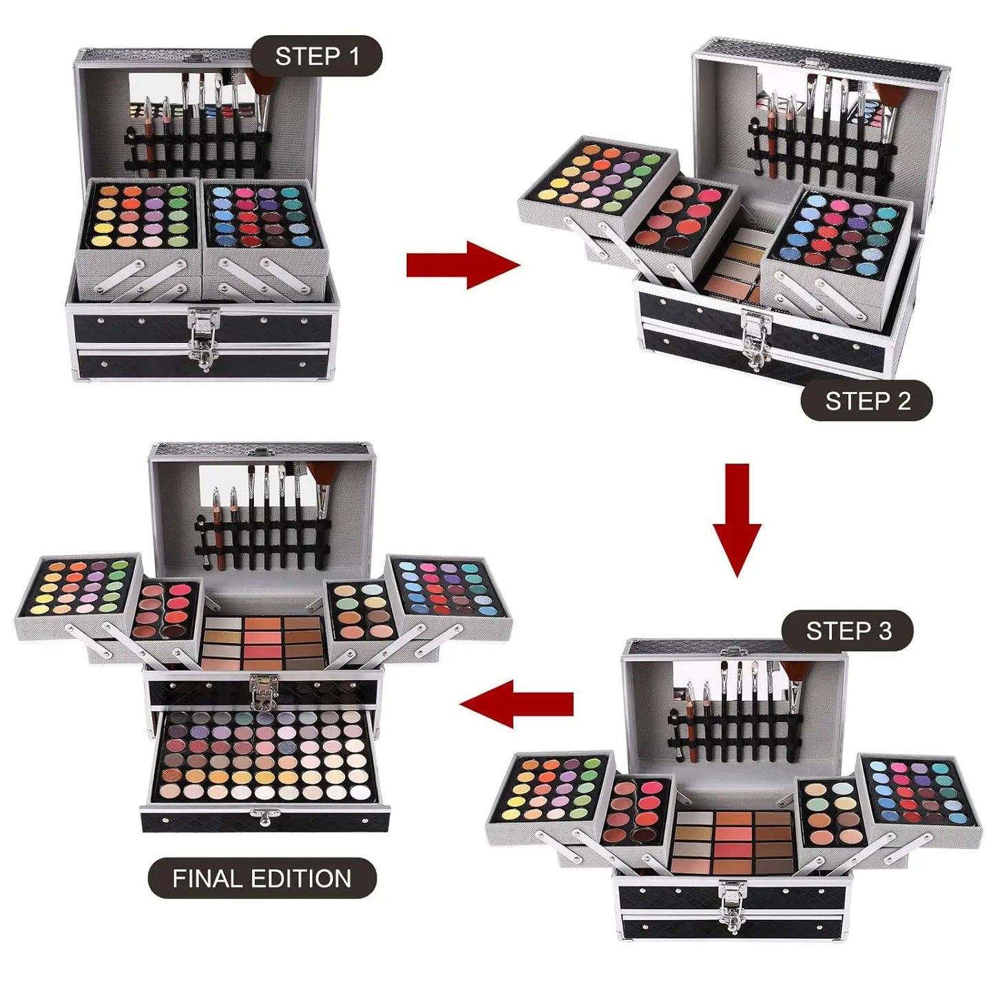 Complete Makeup Kit for Women & Girls: Eyeshadow, Lip Gloss, Concealer, Blush, Brushes & More in Black Set