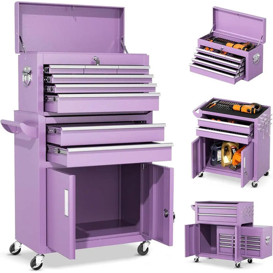 Heavy-Duty Steel Rolling Tool Chest with Detachable Top and Locking Wheels for Secure Garage Storage and Organization