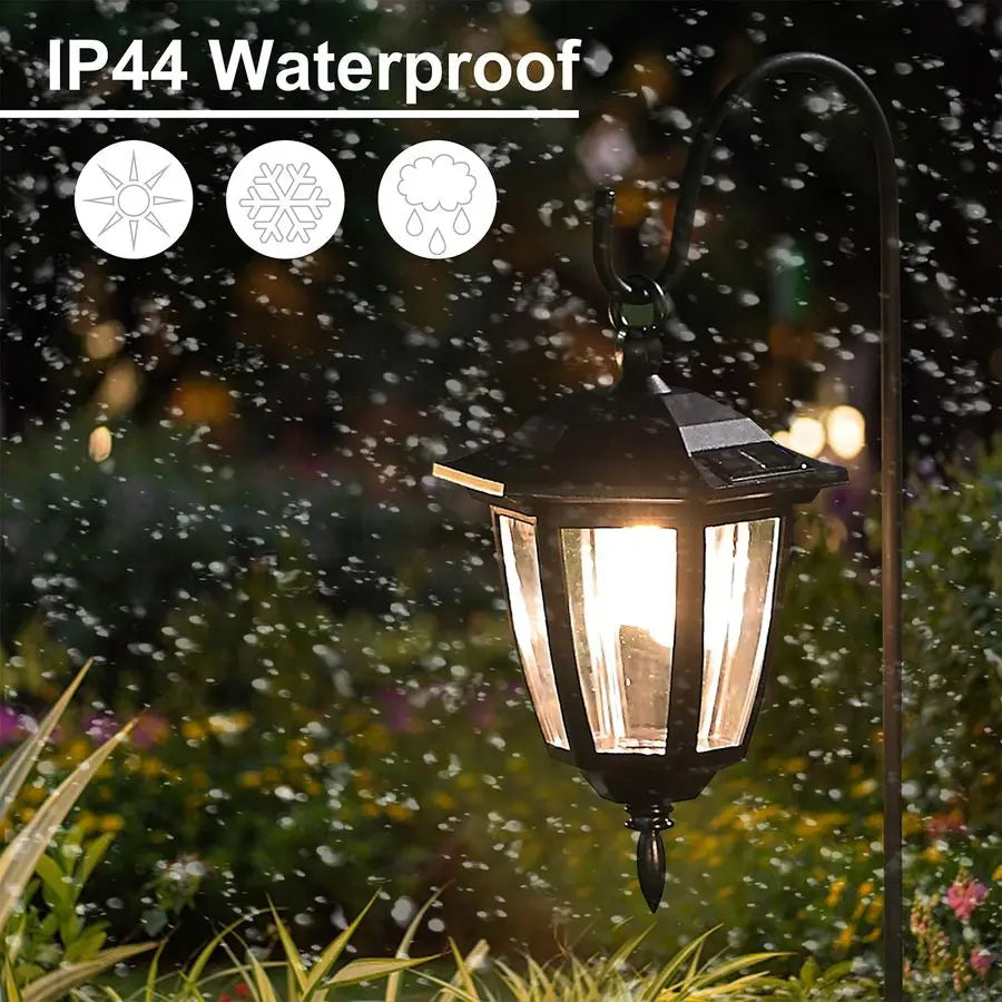 4 Pack Solar Hanging Lights Outdoor, Solar Powered Garden Decorative Lanterns with 4 x 38 Inch Shepherd Hooks, Waterproof Landsc