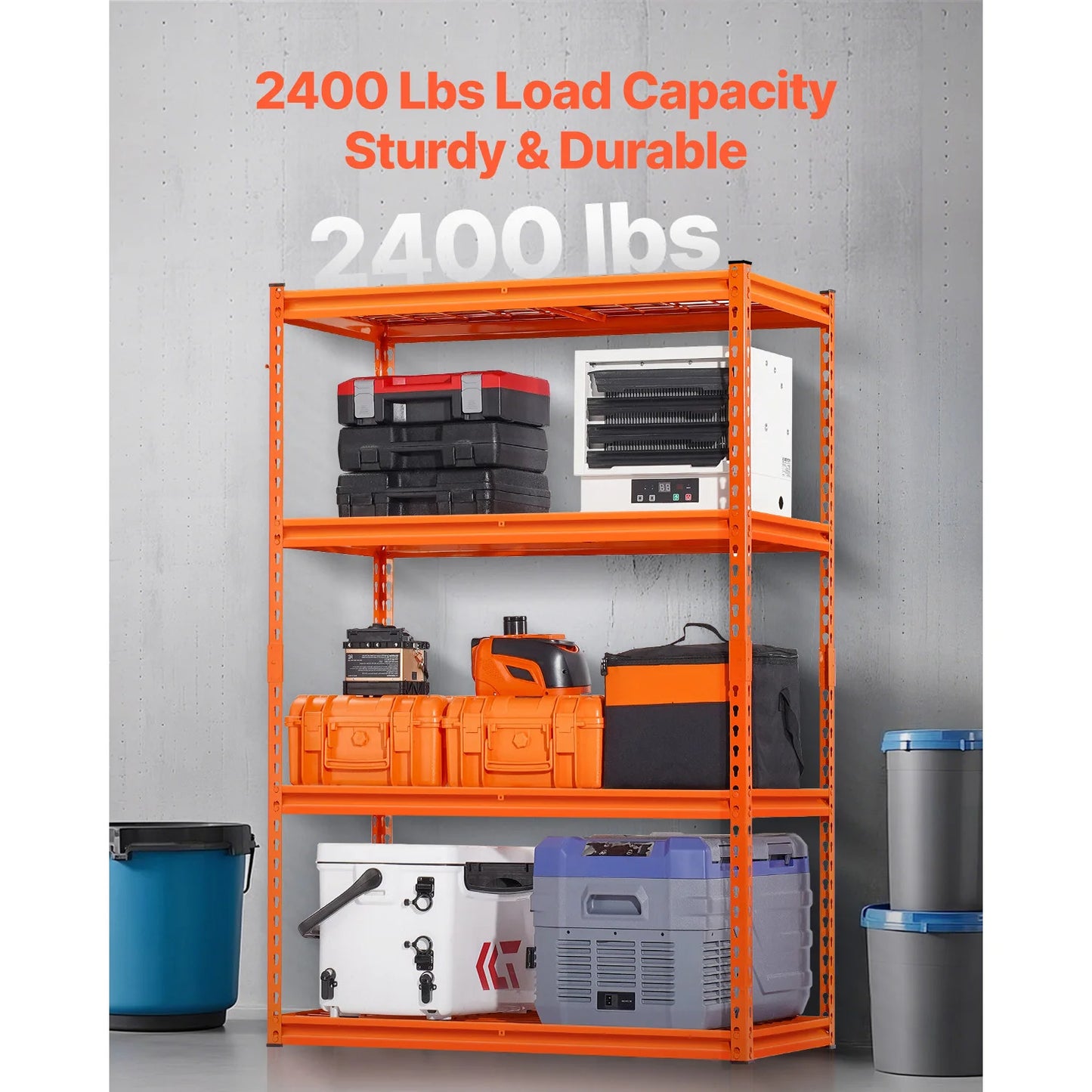 SucceBuy 4 Tier Garage Shelving Unit Storage Shelves Black/Orange 20"Dx40"Wx60"H Height Adjustable Racking for Warehouse Home