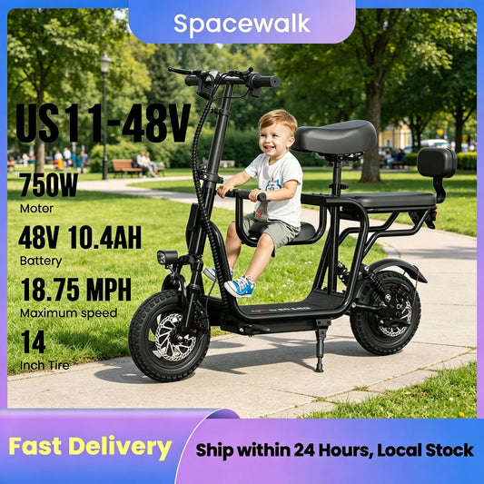 Spacewalk Electric Scooter with Seat for Adult, 48V Electric Scooter for Adults 750W Motor, 20 Mile Range, 18.75MPH, 14" Tires