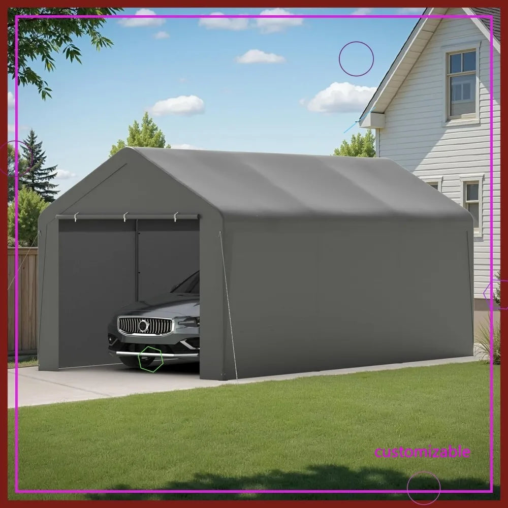 10x20ft Heavy Duty Portable Carport Garage Canopy Tent with Removable Sidewalls, Waterproof UV Protection for Outdoor Use