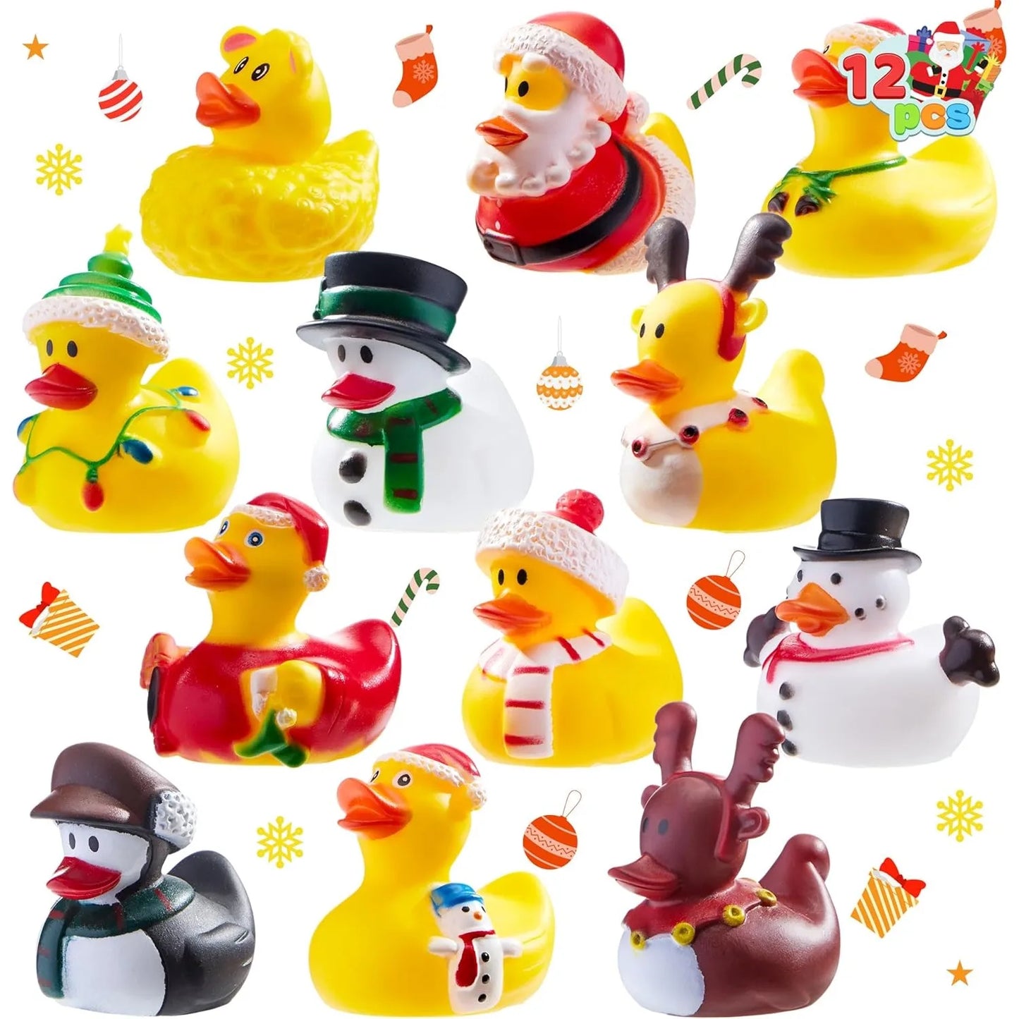 JOYFY 12 Pcs Christmas Rubber Duck Bath Toys for Christmas Goodie Bag Stuffers Baby Showers Christmas Party Favor Gifts