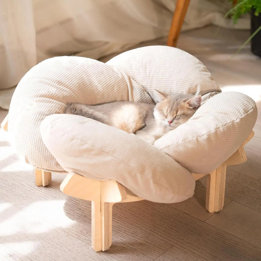 Elevated Cat Bed with Cushion, Wooden Pet Sofa for Indoor Cats and Puppies, White Furniture