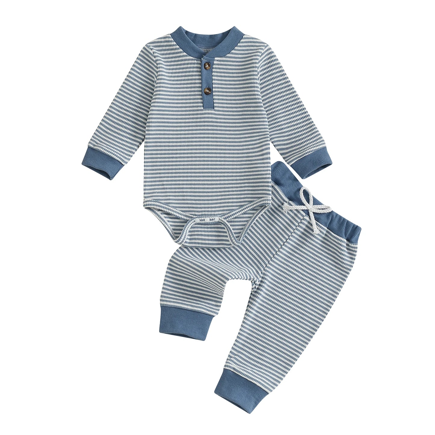 Adorable Baby Boy 2 Piece Set with Stylish Striped Long Sleeve Romper and Comfortable Elastic Waist Pants for a Trendy Look