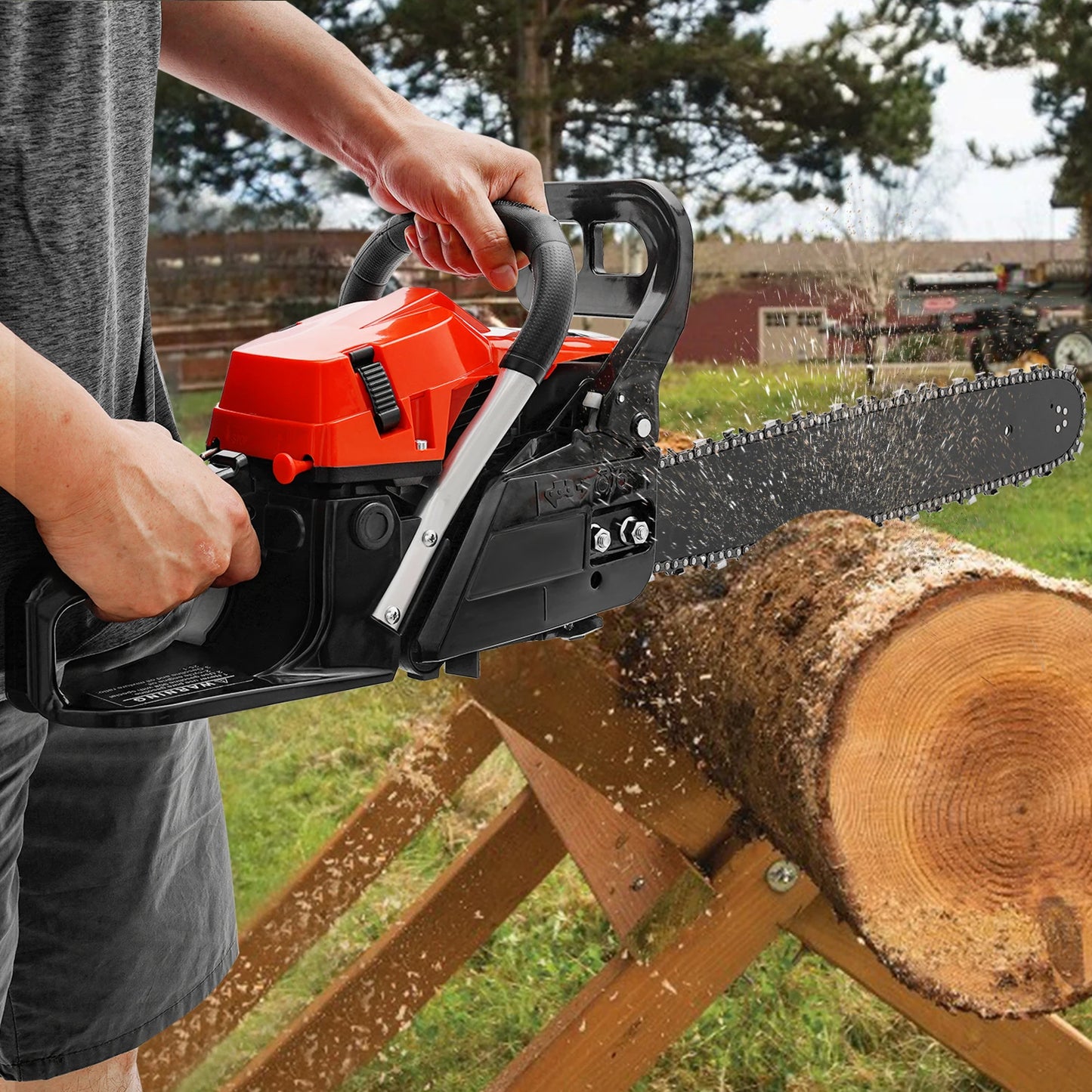 20 Inch Handheld Gasoline Chainsaw, Pp Material Shell Gasoline Chainsaw Suitable for Gardens, Farms, And Ranches