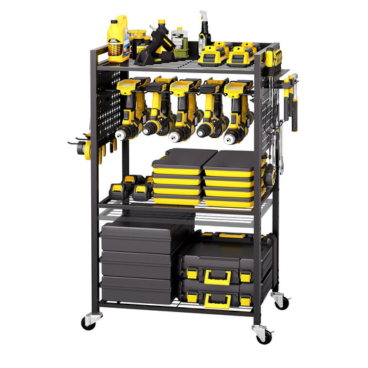 VEVOR 4-tier Rolling Tool Organizer Cart 150 lbs Garage Floor Stand Storage Cart on Wheels Drill Holder Rack for Workshop