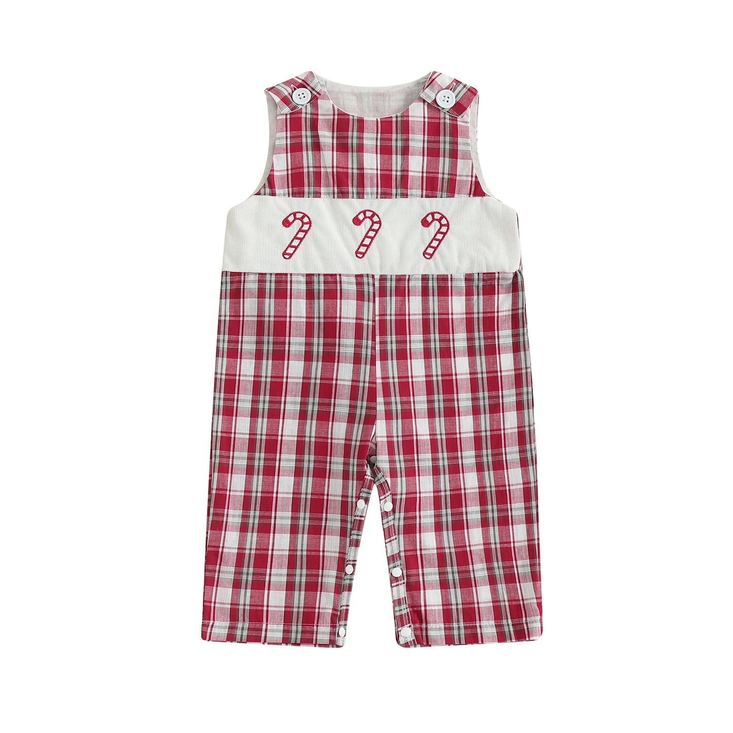 Baby Boy Christmas Romper Loose Fit Embroidered Plaid Crew Neck Sleeveless Infant Boy Jumpsuit