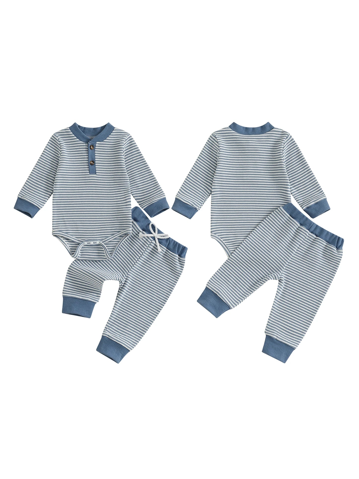 Adorable Baby Boy 2 Piece Set with Stylish Striped Long Sleeve Romper and Comfortable Elastic Waist Pants for a Trendy Look