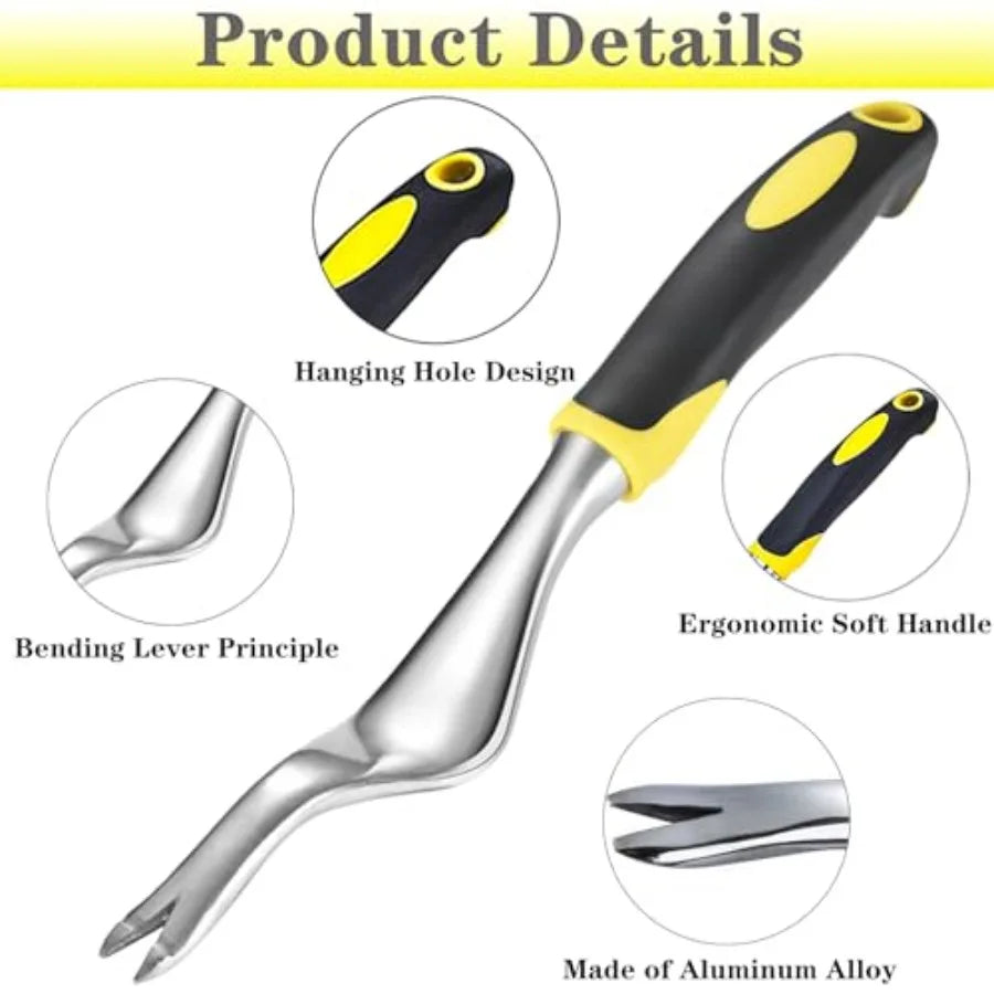 Weed Puller Hand Weeder Tool for Garden Bend-Proof Leverage Base with V-Shaped Forks for Easy Weed Removal and Deeper Root Digg