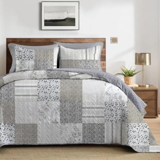 3-Piece Queen Quilt Set, Lightweight Soft Full Size Quilt Plaid Patchwork Farmhouse Bedspread Coverlet Spring Bedding Set