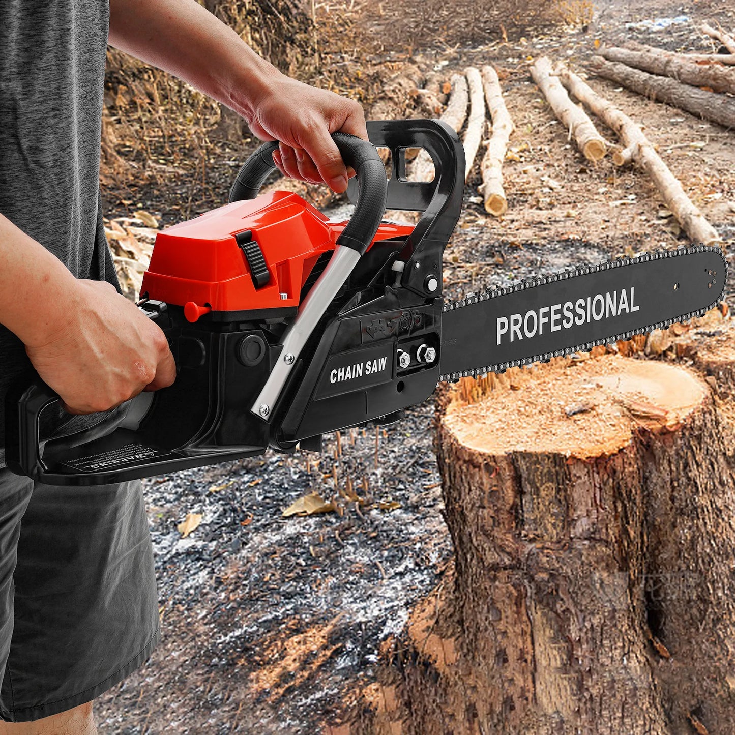 20 Inch Handheld Gasoline Chainsaw, Pp Material Shell Gasoline Chainsaw Suitable for Gardens, Farms, And Ranches