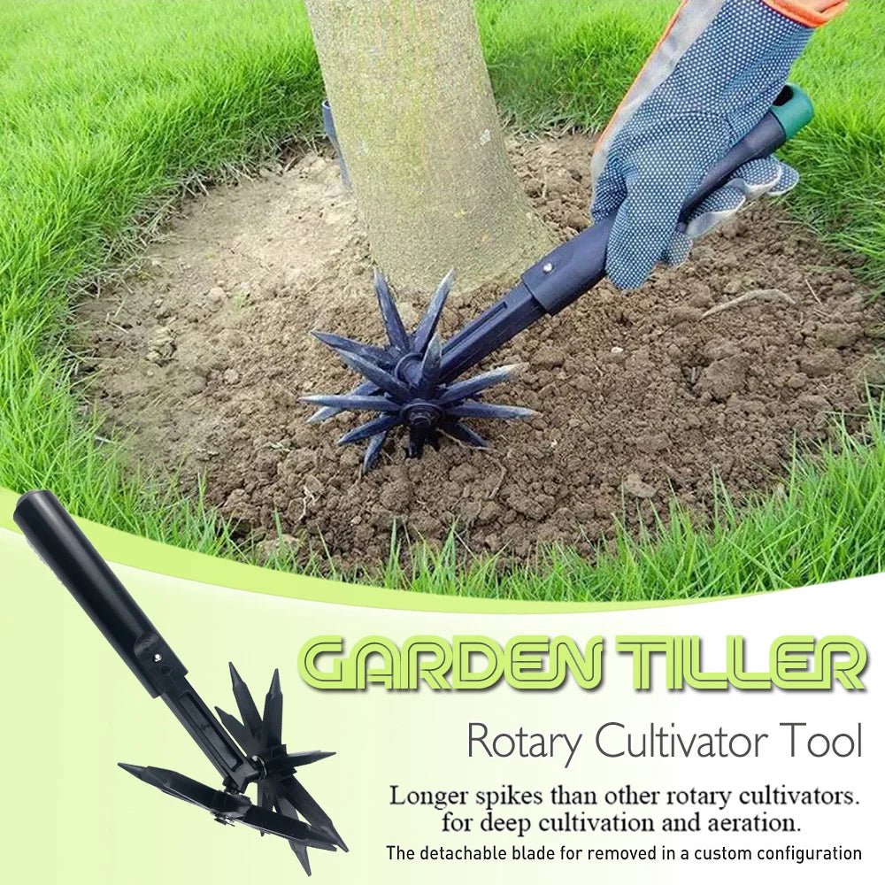 Garden Tiller Rotary Cultivator Tool Gardening Tool Weeding Digging Grass Turning Tool Handheld Grass Loosening Tool