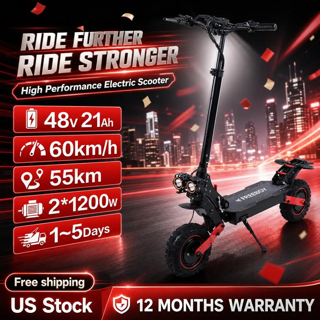FREEBOY H6/H9 Electric Scooter for Adults 1200W Dual Motor 48V 21AH Folding E-Scooter with 11 Inch Fat Tires E-Mountain Scooter