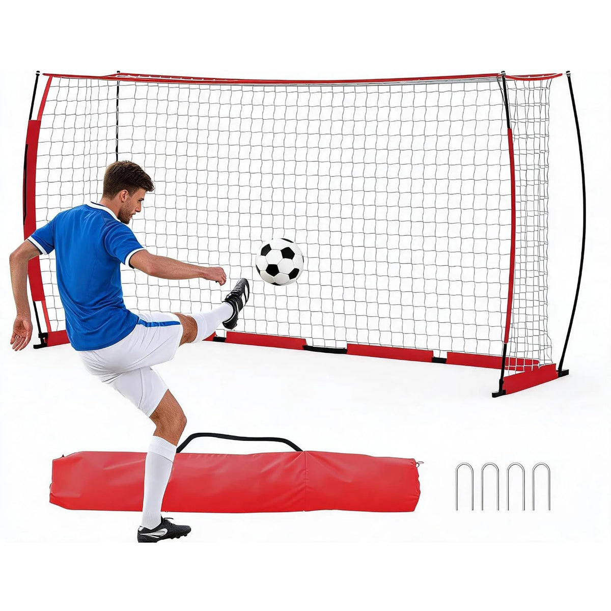 12x6ft Portable Soccer Goal Heavy Duty Metal Frame Foldable Backyard Soccer Net Fiberglass Support Training Equipment With Bag