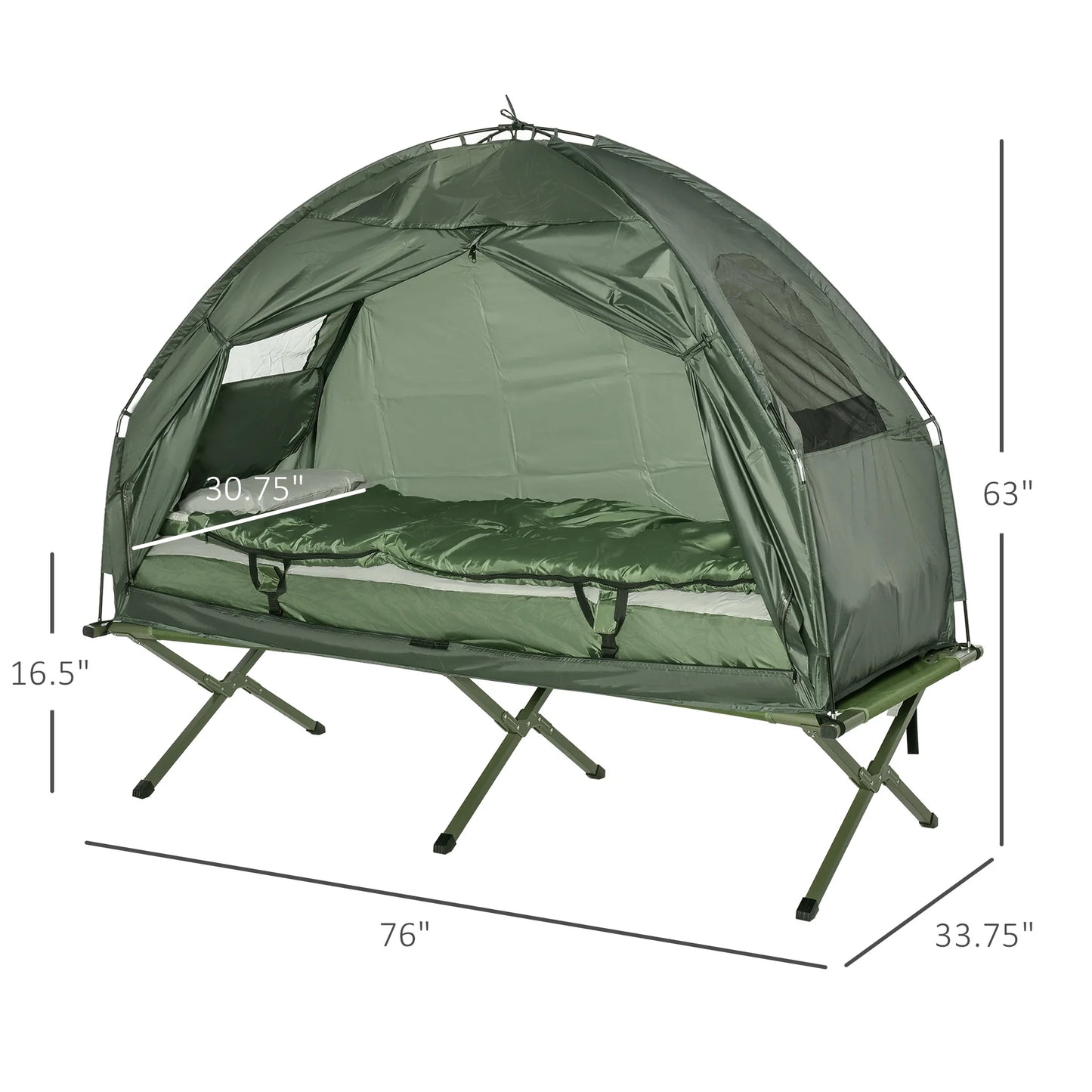 All in One Camping Tent Cot Combo with Air Mattress Sleeping Bag Pump 225lbs Capacity Portable Outdoor Gear Set for Backpacking