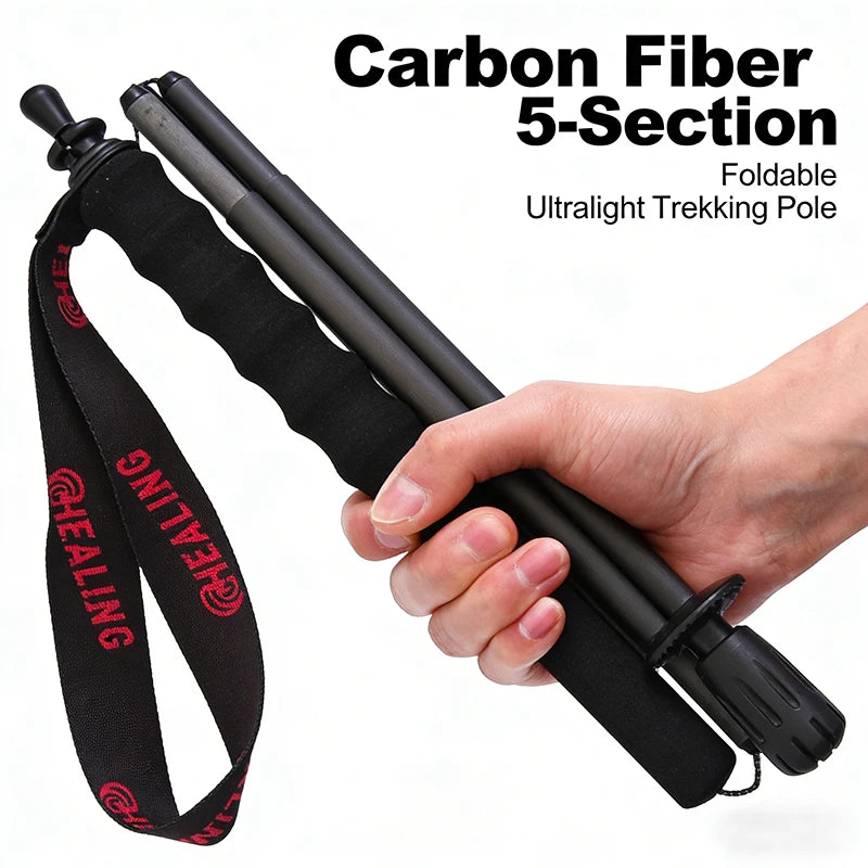 2PCs Trekking Poles Carbon Fiber 115g Ultra-Light Hiking Poles Camping Stick Foldable Walking Cane Travel Outdoor Gear Equipment