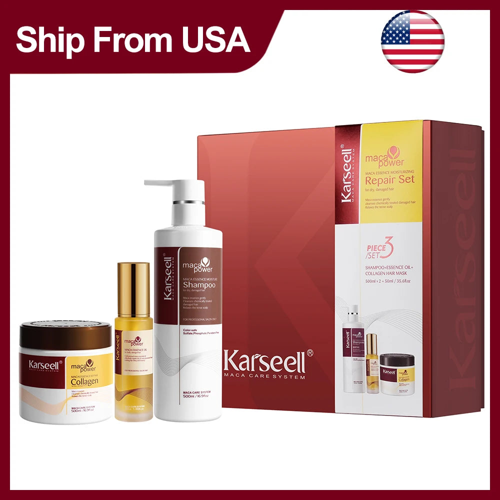 Karseell Collagen Hair Mask + Argan Oi + Hair Shampoo Essence Moisturizing Repair Set for Dry Damaged Hair Gift