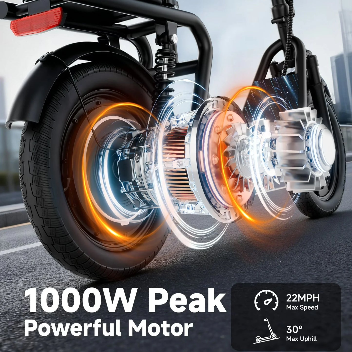 14'' Electric Scooter for Adults with Seat, 22MPH Top Speed, 48V 10.4Ah/22.5Ah Long-Range Battery, Up to 55 Miles, Dual Suspension, Foldable Design & Cargo Basket
