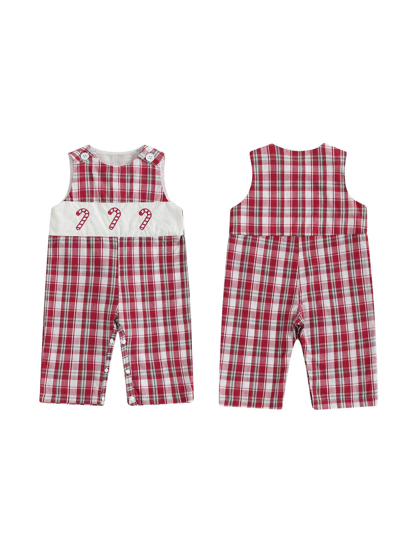 Baby Boy Christmas Romper Loose Fit Embroidered Plaid Crew Neck Sleeveless Infant Boy Jumpsuit