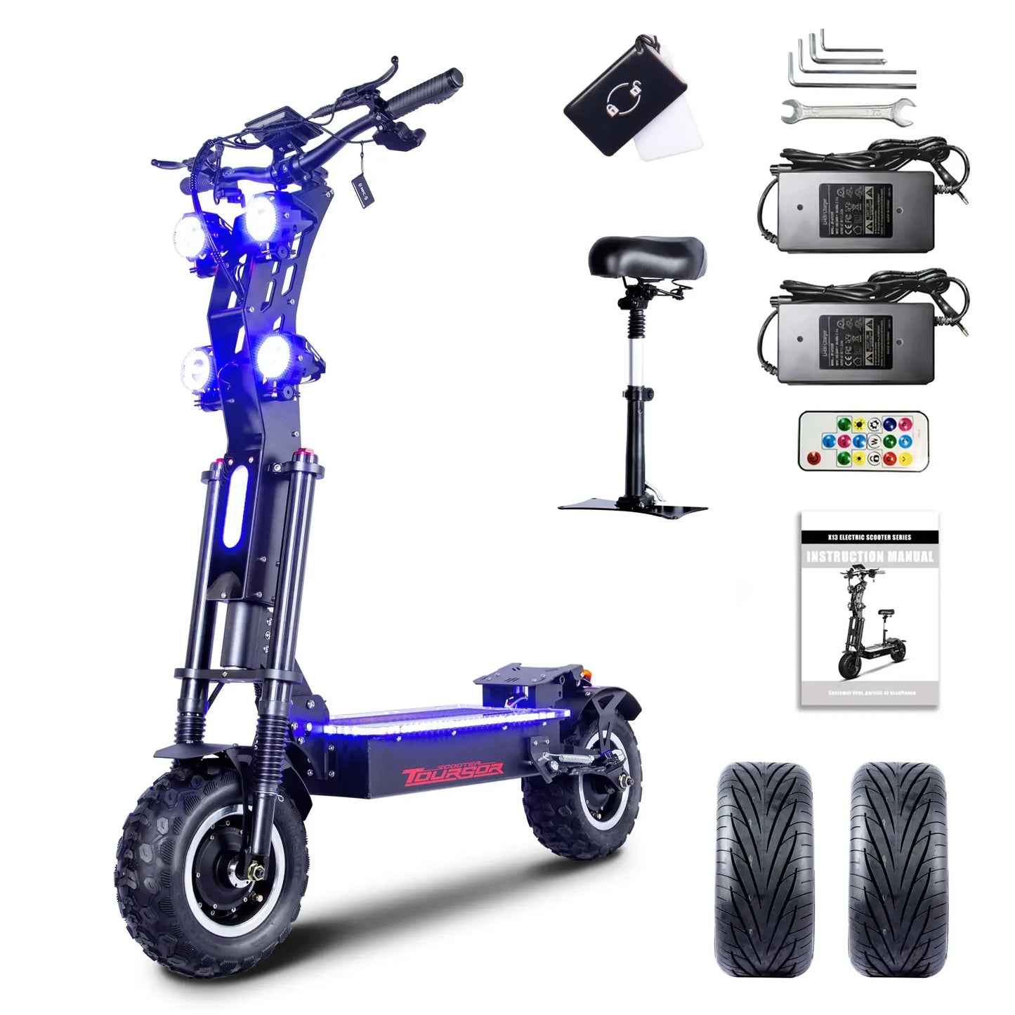 TOURSOR X14 4000W*2 Dual Motor 60V45Ah Battery E-Scooter Electric Scooter For Adults 14" Off-road Tire Foldable Road EScooter