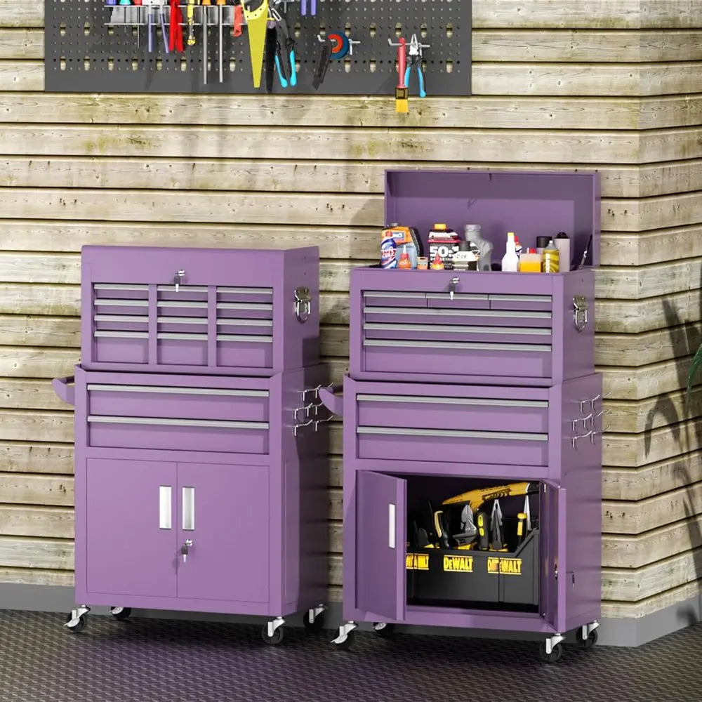 Heavy-Duty Steel Rolling Tool Chest with Detachable Top and Locking Wheels for Secure Garage Storage and Organization