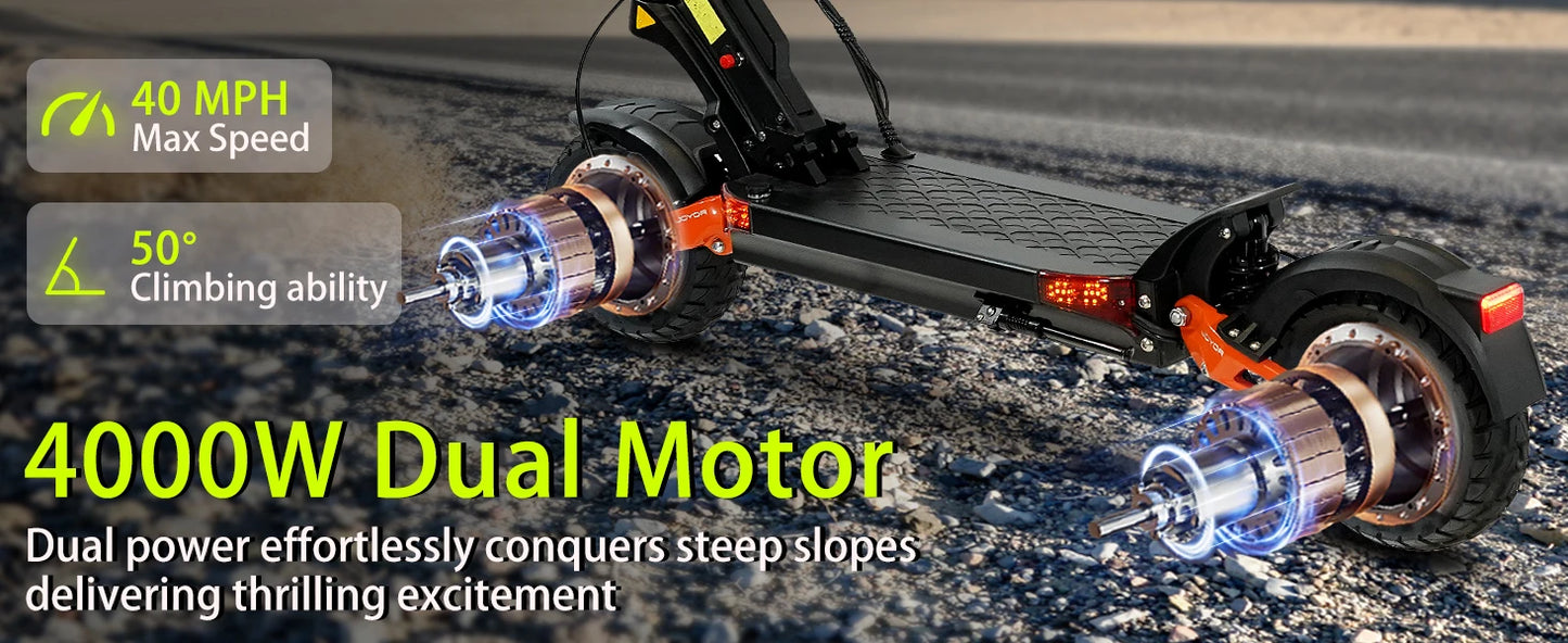 Electric Scooter  Dual Motor 2000W*2 for Adults, 60V Battery, 40mph Max Speed, Up to 50 Miles Range, 10 Inch Tires