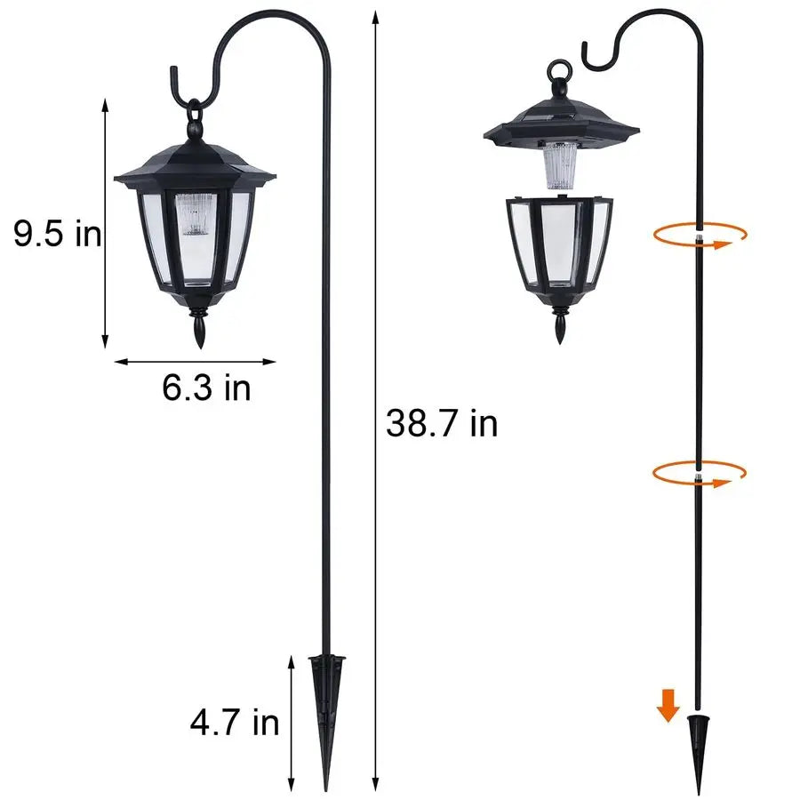 4 Pack Solar Hanging Lights Outdoor, Solar Powered Garden Decorative Lanterns with 4 x 38 Inch Shepherd Hooks, Waterproof Landsc