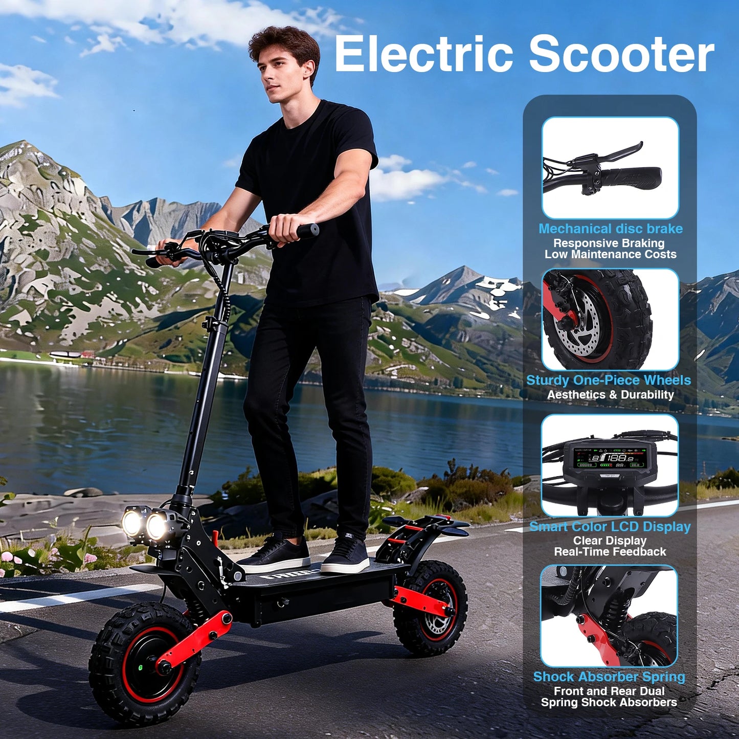 FREEBOY H6/H9 Electric Scooter for Adults 1200W Dual Motor 48V 21AH Folding E-Scooter with 11 Inch Fat Tires E-Mountain Scooter